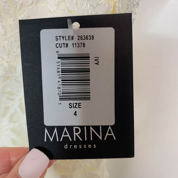 NWT MARINA white lace gown back cutout maxi side slit v-neck romantic 2689 - Picture 8 of 13